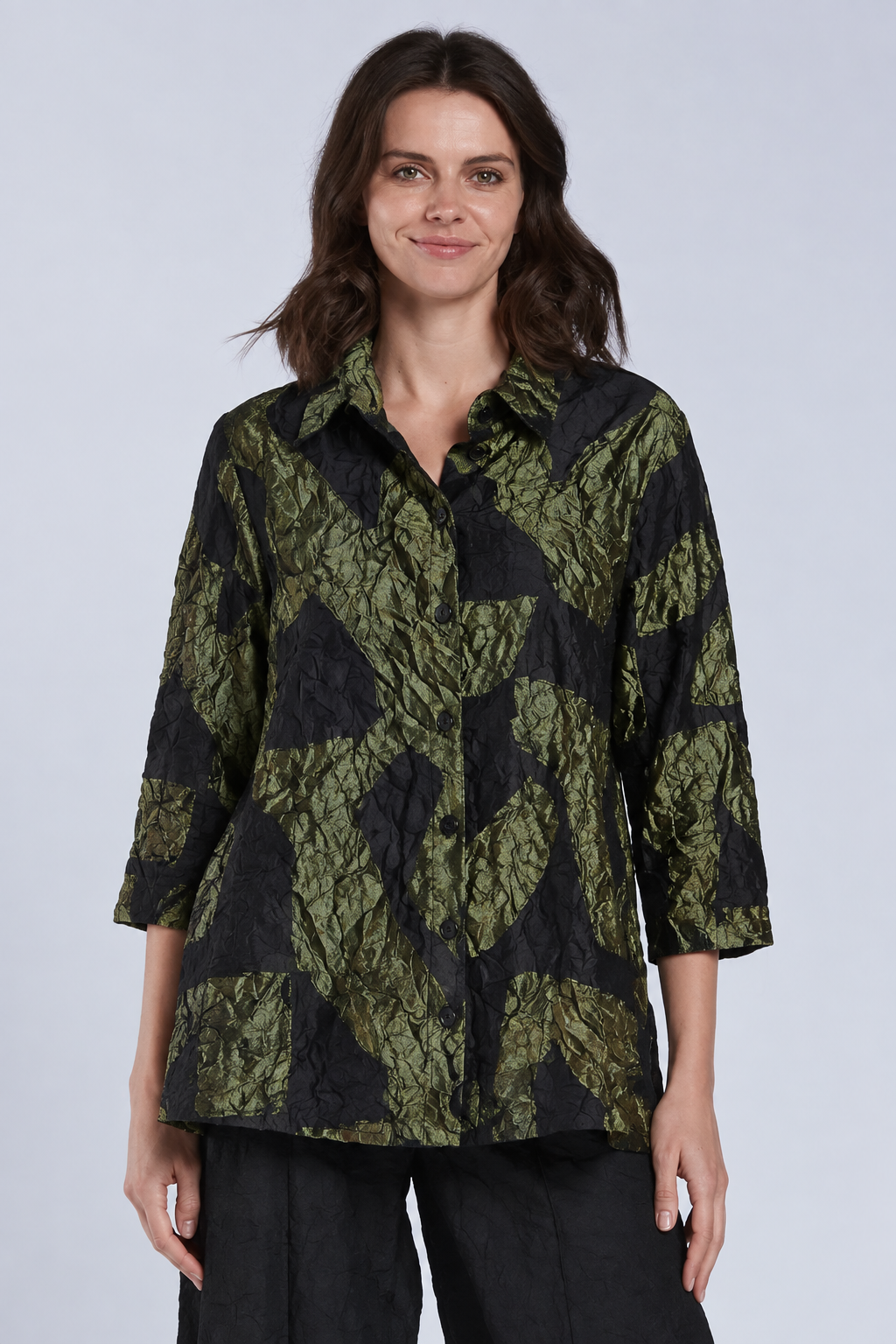 Sydney Project Whitney Button Down Collar Geometric Top - CJT1143 - OLIVE