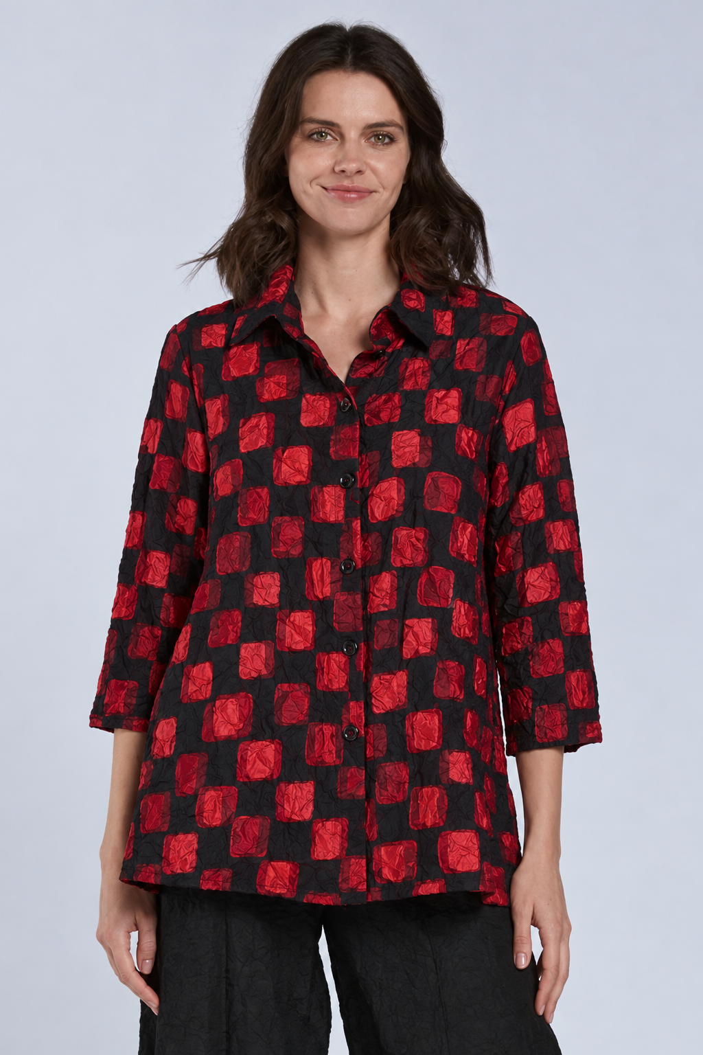 Sydney Project Whitney Button Down Collar Geometric Top - CJT1143 - RED PEBBLES