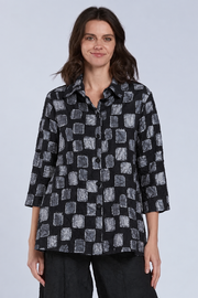 Sydney Project Whitney Button Down Collar Geometric Top - CJT1143 - SILVER PEBBLES