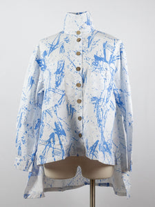 CUPCAKE INTERNATIONAL- CL14-1014-B/ BLUE & WHITE PRINTED BANGKOK COTTON HIGH-LOW SHIRT