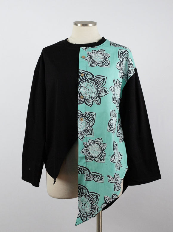 CUPCAKE INTERNATIONAL- CL14-1019-B/ TURQUOISE & BLACK FLOWER COTTON TOP