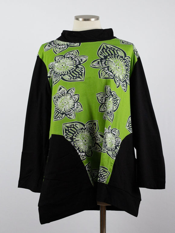 CUPCAKE INTERNATIONAL- CL14-1021-A/ LIME & BLACK FLOWER COTTON KNIT TOP