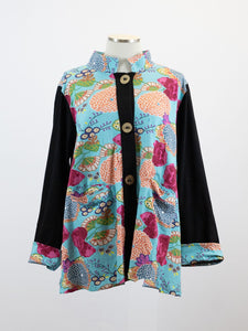 CUPCAKE INTERNATIONAL- CL14-1023-C/ TURQUOISE  FLOWER LONG COTTON KNIT JACKET