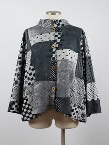 CUPCAKE INTERNATIONAL- CL14-1024-C/ BLACK & GRAY PATCH COTTON KNIT JACKET