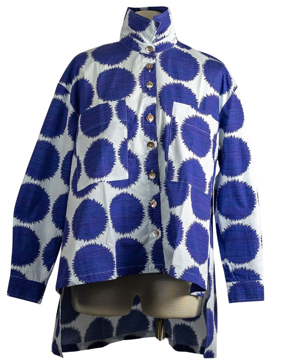 CUPCAKE INTERNATIONAL- CL15-2067-B / Blue Dot Cotton Hi-Low Swing Shirt