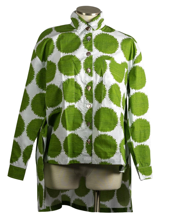 CUPCAKE INTERNATIONAL- CL15-2067-C / Green Dot Cotton Hi-Low Swing Shirt