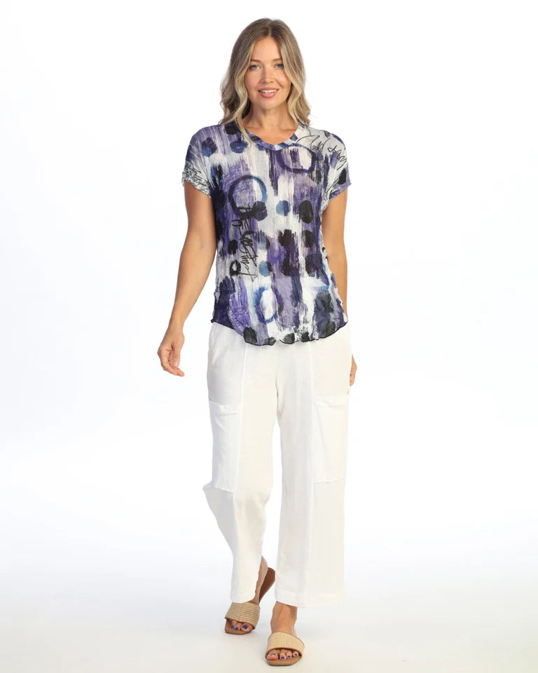 JESS & JANE Crushed Crepe Mesh V-Neck Dolman Sleeve Top - CM5-2287 - EDITORIAL