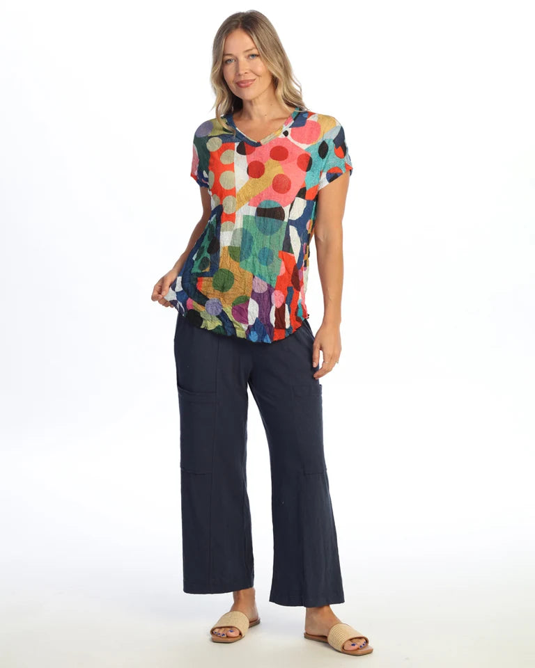 JESS & JANE Crushed Crepe Mesh V-Neck Dolman Sleeve Top - CM5-2305 - DOT DAY