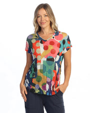 JESS & JANE Crushed Crepe Mesh V-Neck Dolman Sleeve Top - CM5-2305 - DOT DAY