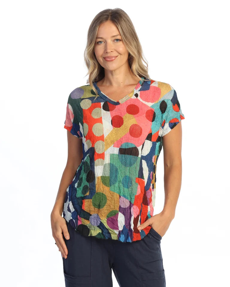 JESS & JANE Crushed Crepe Mesh V-Neck Dolman Sleeve Top - CM5-2305 - DOT DAY