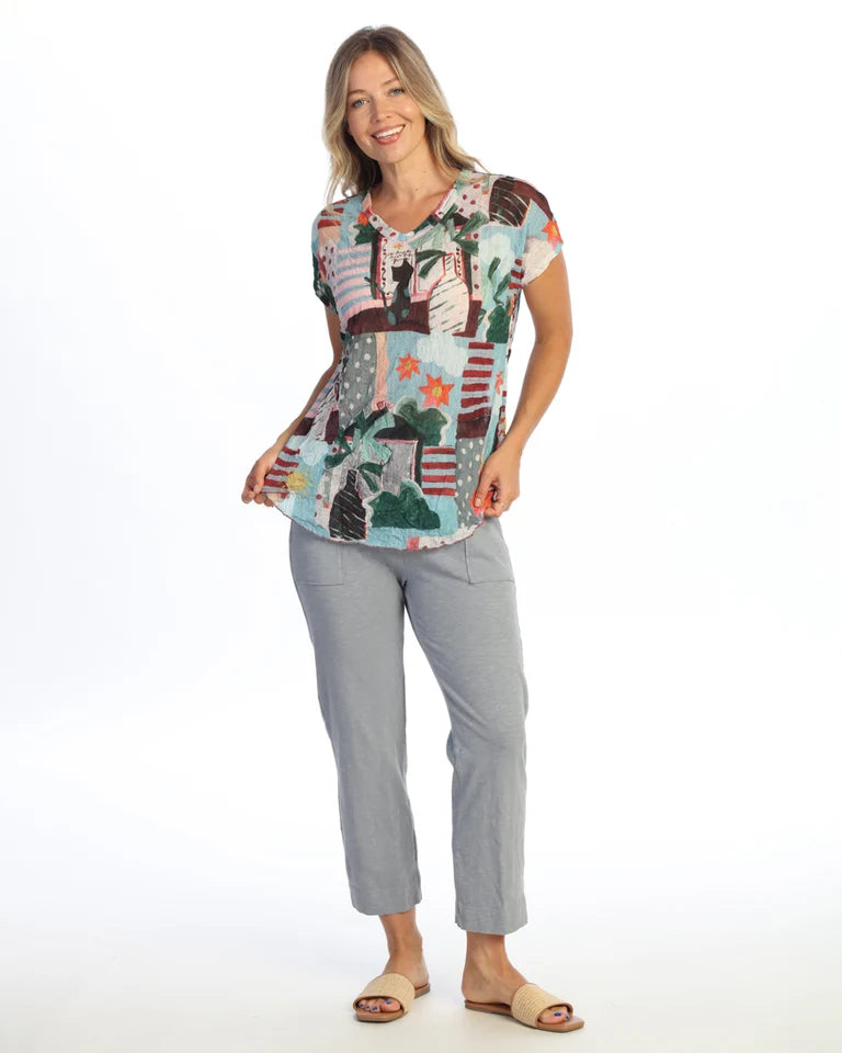 JESS & JANE Crushed Crepe Mesh V-Neck Dolman Sleeve Top - CM5-2308 - SUNNY DAY