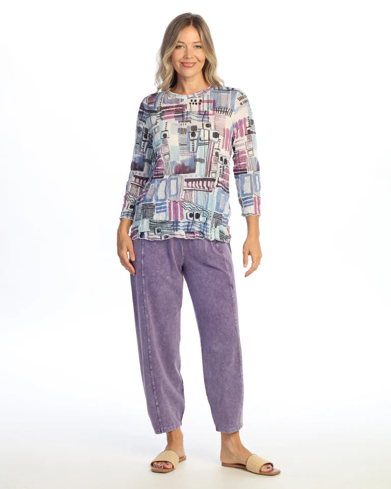 JESS & JANE Crushed Crepe Mesh 3/4 Sleeve Top w/ Merrow Hem - CM6-2315 - OFF BEAT