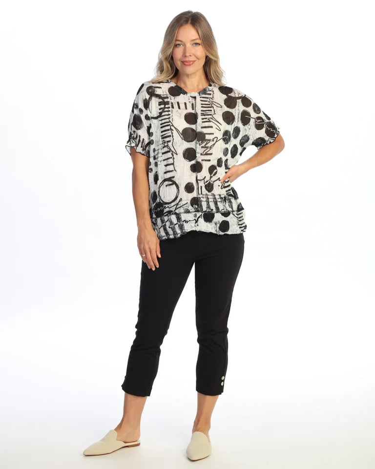 JESS & JANE Crushed Crepe Mesh Short Sleeve Top w/ Center Seam Detail - CM7-2322 - IN CIRCLES