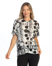 JESS & JANE Crushed Crepe Mesh Short Sleeve Top w/ Center Seam Detail - CM7-2322 - IN CIRCLES