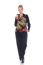 MOONLIGHT Full Zip Floral Pattern Jacket - CM 86 - BLACK