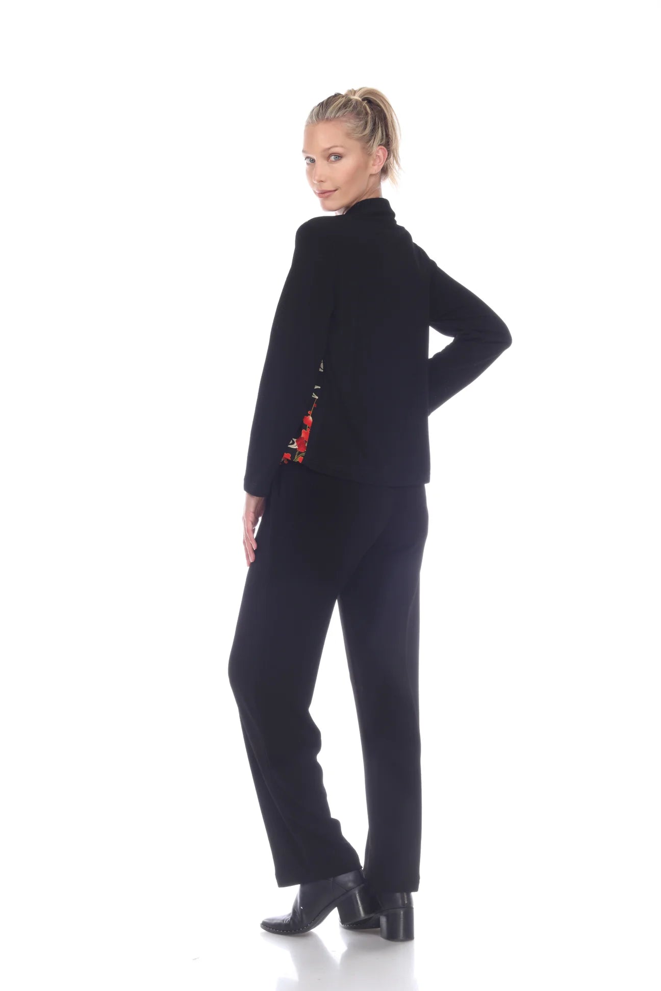 MOONLIGHT Full Zip Floral Pattern Jacket - CM 86 - BLACK