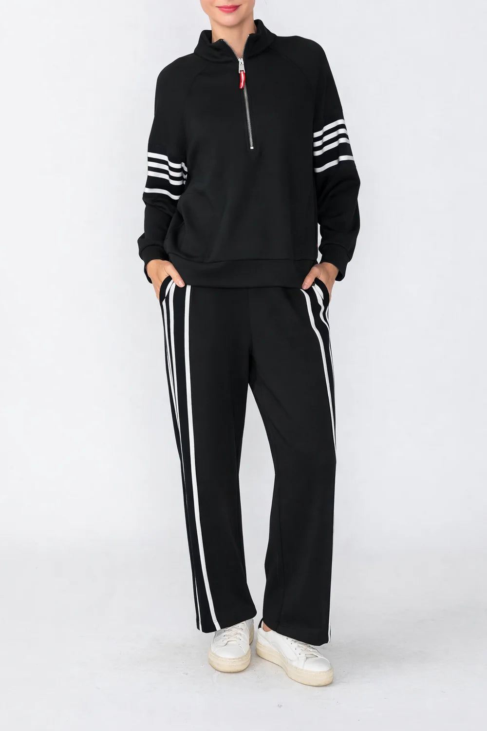 IC COLLECTION Scuba 1/4 Zip Pullover Top - C1206T - BLACK