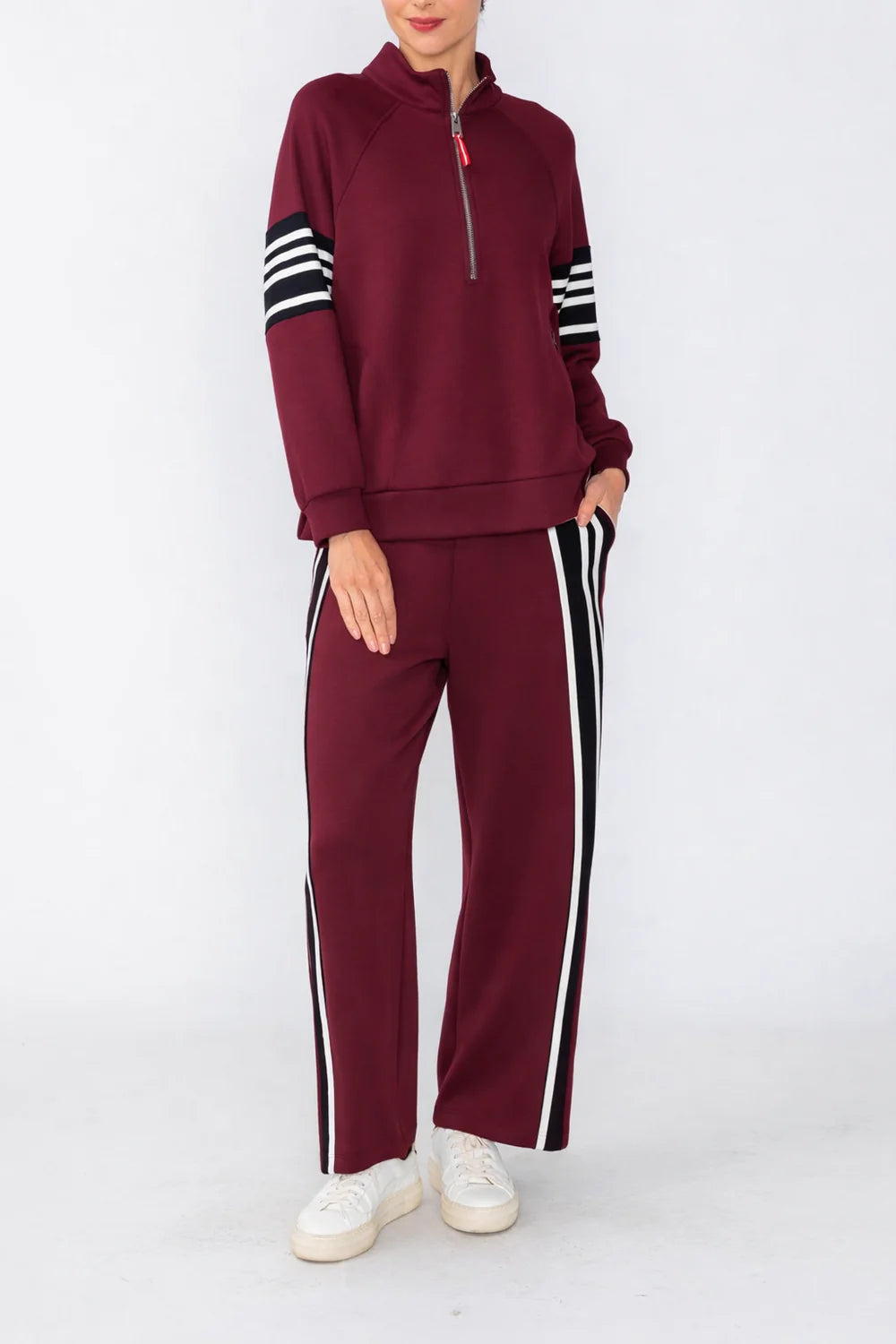 IC COLLECTION Scuba 1/4 Zip Pullover Top - C1206T - BURGUNDY
