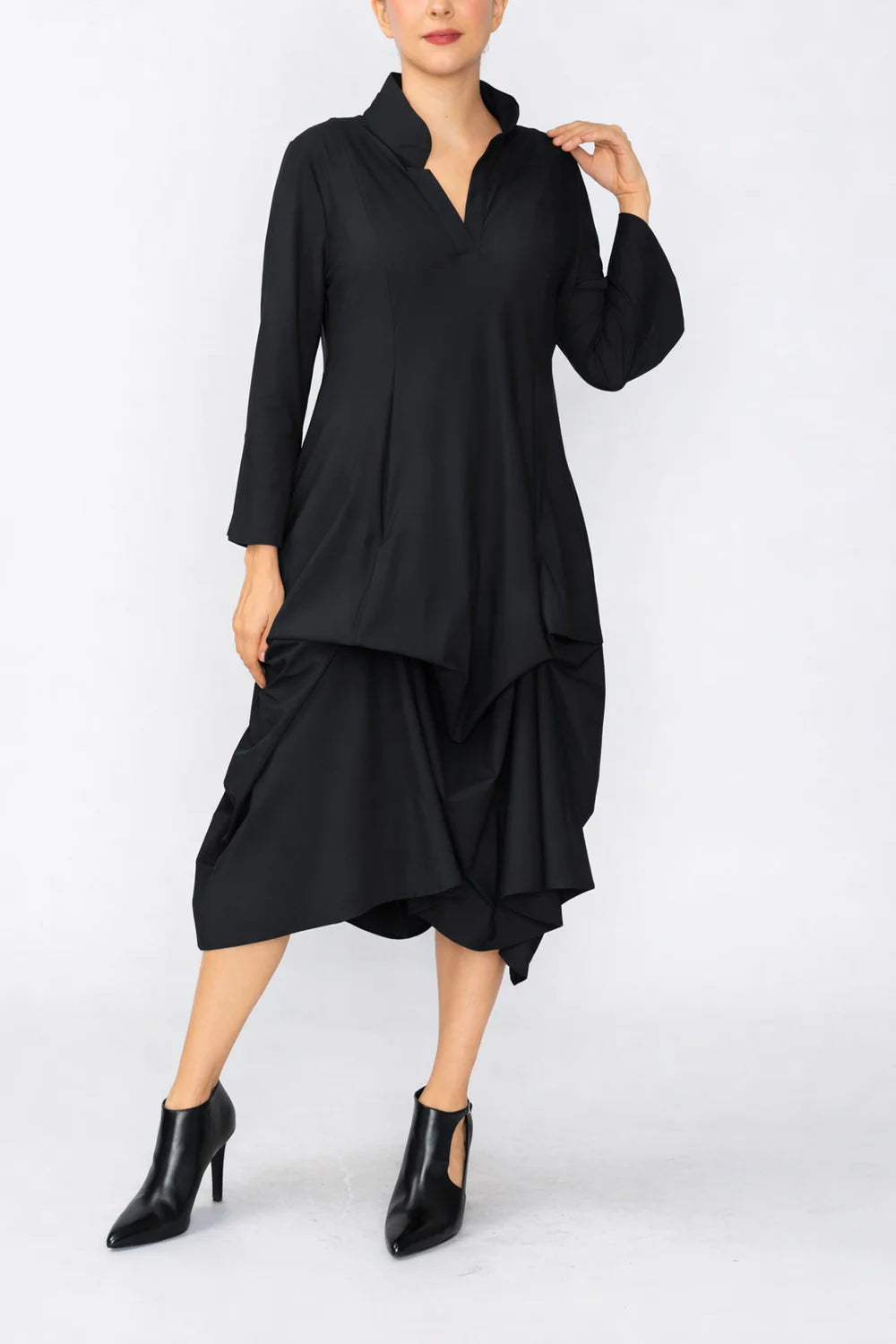 IC COLLECTION Draped Dress - C1142D - BLACK