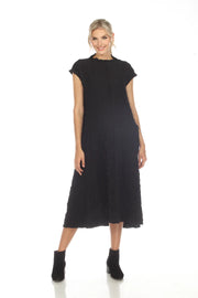 MOONLIGHT Solid Black Long Cap Sleeve Pocket Dress - D3709