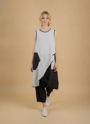 MOONLIGHT Asymmetric Black and Grey Colorblock Tank Dress - D4321