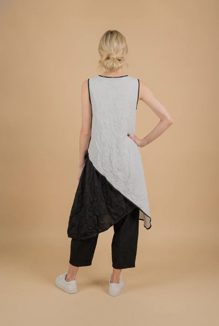 MOONLIGHT Asymmetric Black and Grey Colorblock Tank Dress - D4321