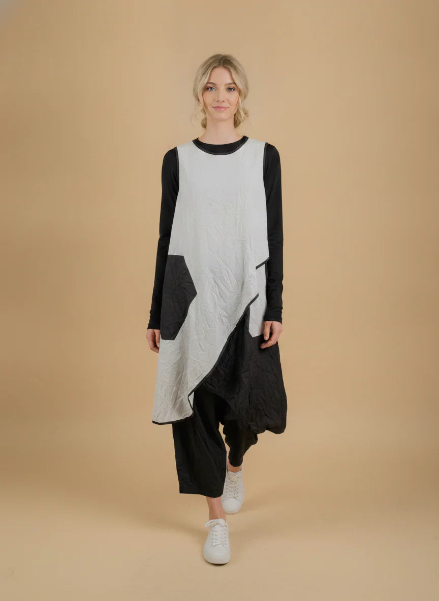MOONLIGHT Asymmetric Black and Grey Colorblock Tank Dress - D4321
