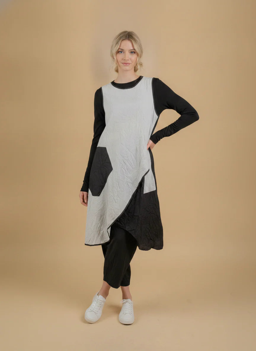 MOONLIGHT Asymmetric Black and Grey Colorblock Tank Dress - D4321