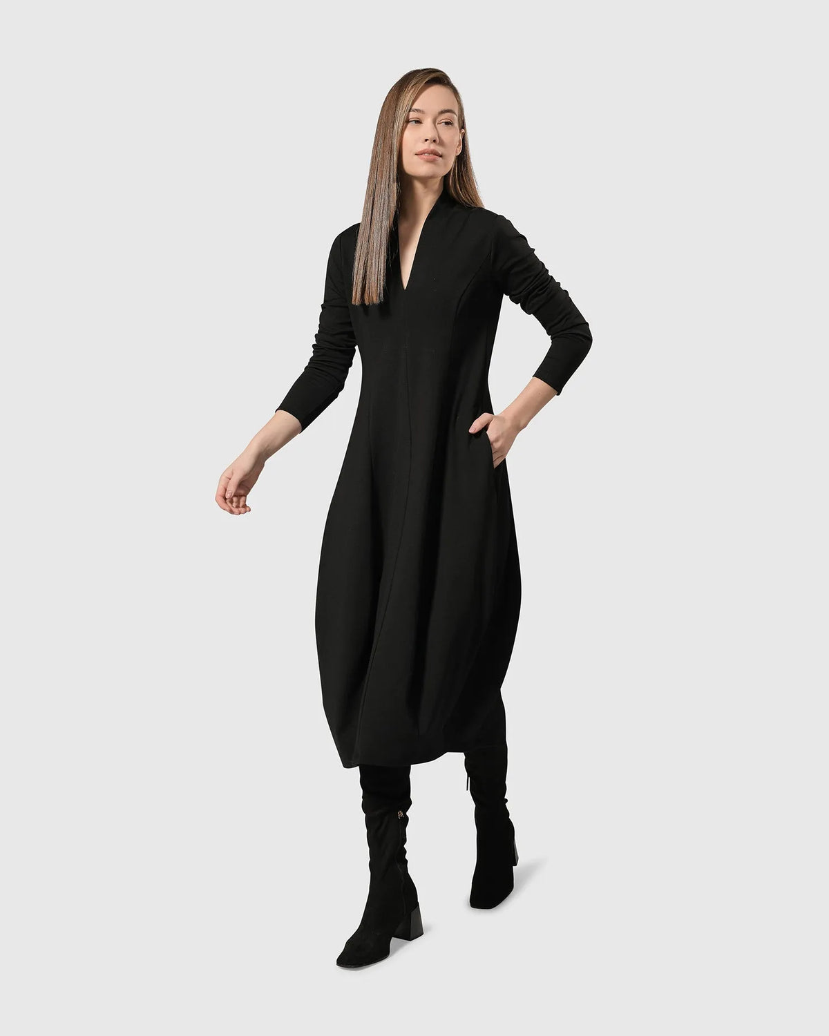 ALEMBIKA Essential Pockets Cocoon Dress - AD119B - BLACK