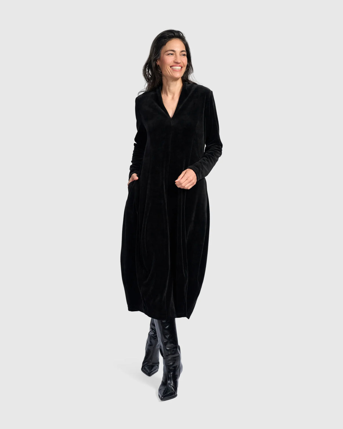 ALEMBIKA Everyday Velvet Cocoon Dress - AD803B - BLACK