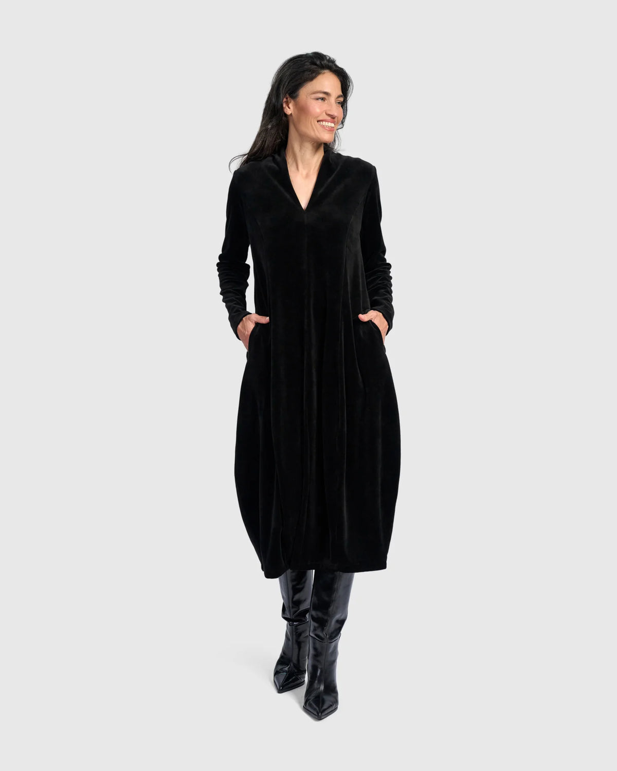 ALEMBIKA Everyday Velvet Cocoon Dress - AD803B - BLACK