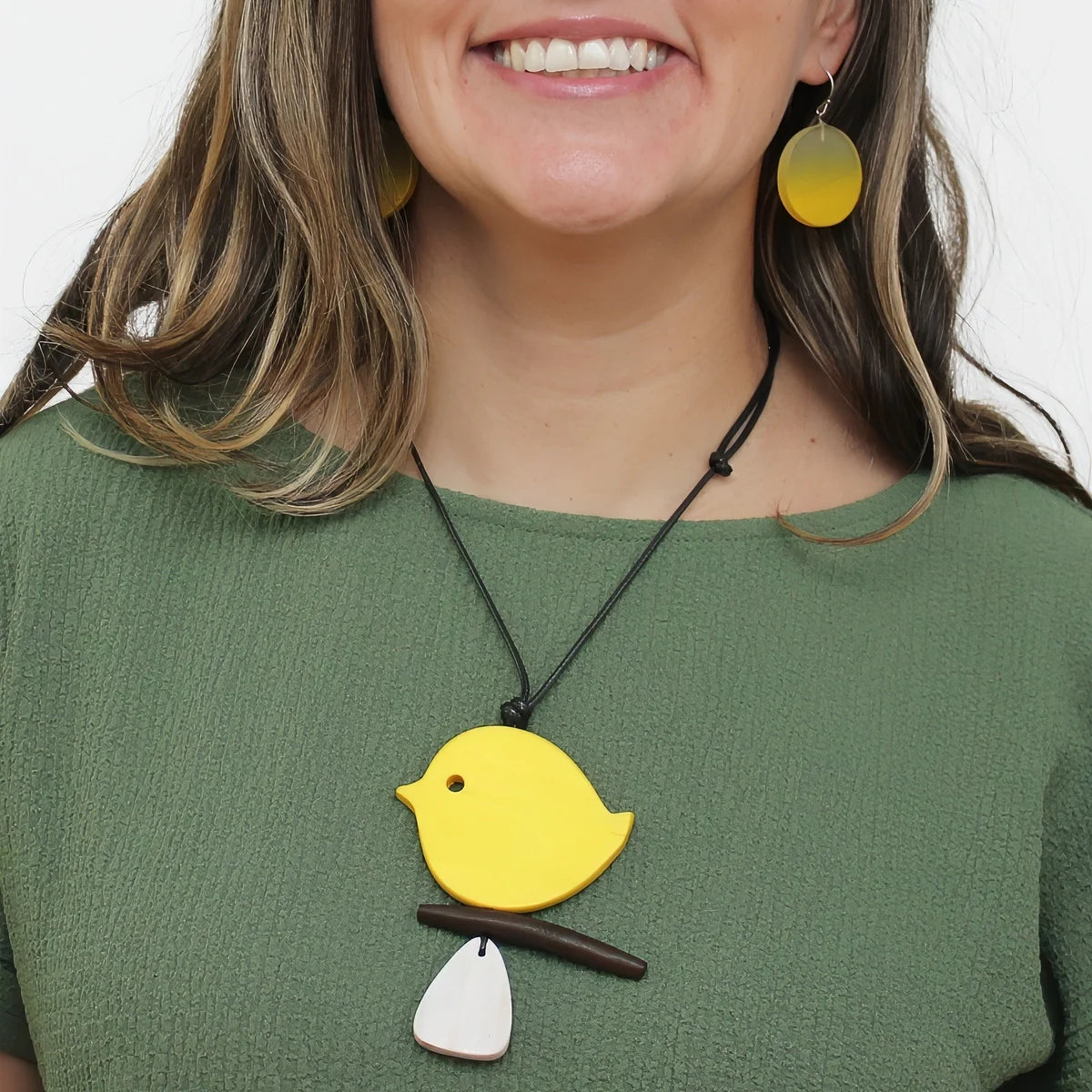 SYLCA Yellow Robin On A Branch Necklace