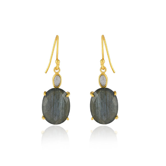 MANJUSHA Checker Cut and Cabochon Labradorite Earrings - E5877