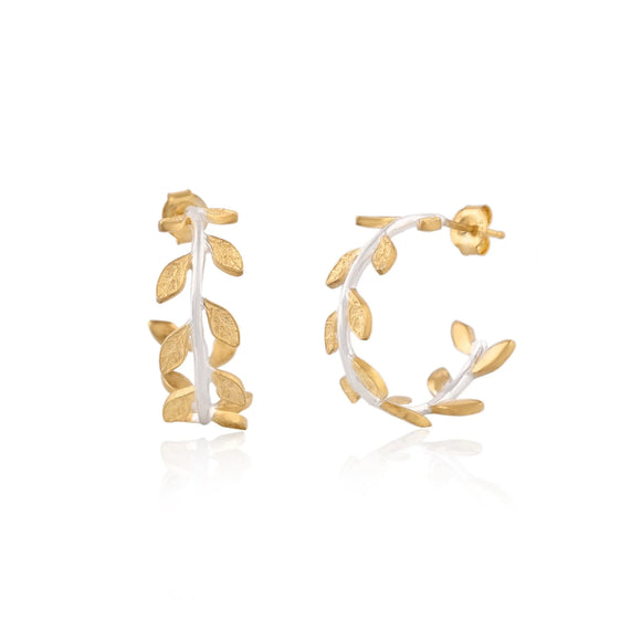 MANJUSHA Two Tone Silver & Gold Spiral Leaf Hoop - E6057