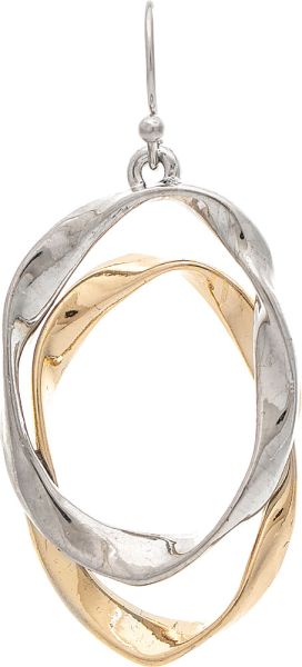 RAIN Two Toned Fixed Wavy Oval Layer Earring - E6084TT