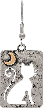 RAIN Silver Stamped Night Time Kitty Earring - E6216S