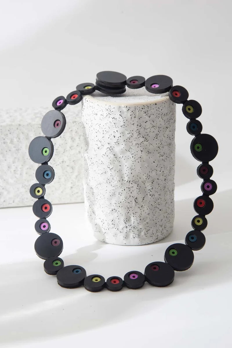 ISKIN SISTERS Abstraction Necklace Round Eyes - EE100BKRB-JN - BLACK/RAINBOW