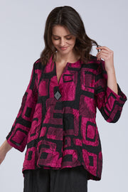 Sydney Project Ollie One Button Long Sleeve Abstract Top - CJJ1149 - MAGENTA