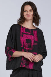 Sydney Project Tori Round Neck 3/4 Sleeve Boxy Top - CJT1088 - MAGENTA