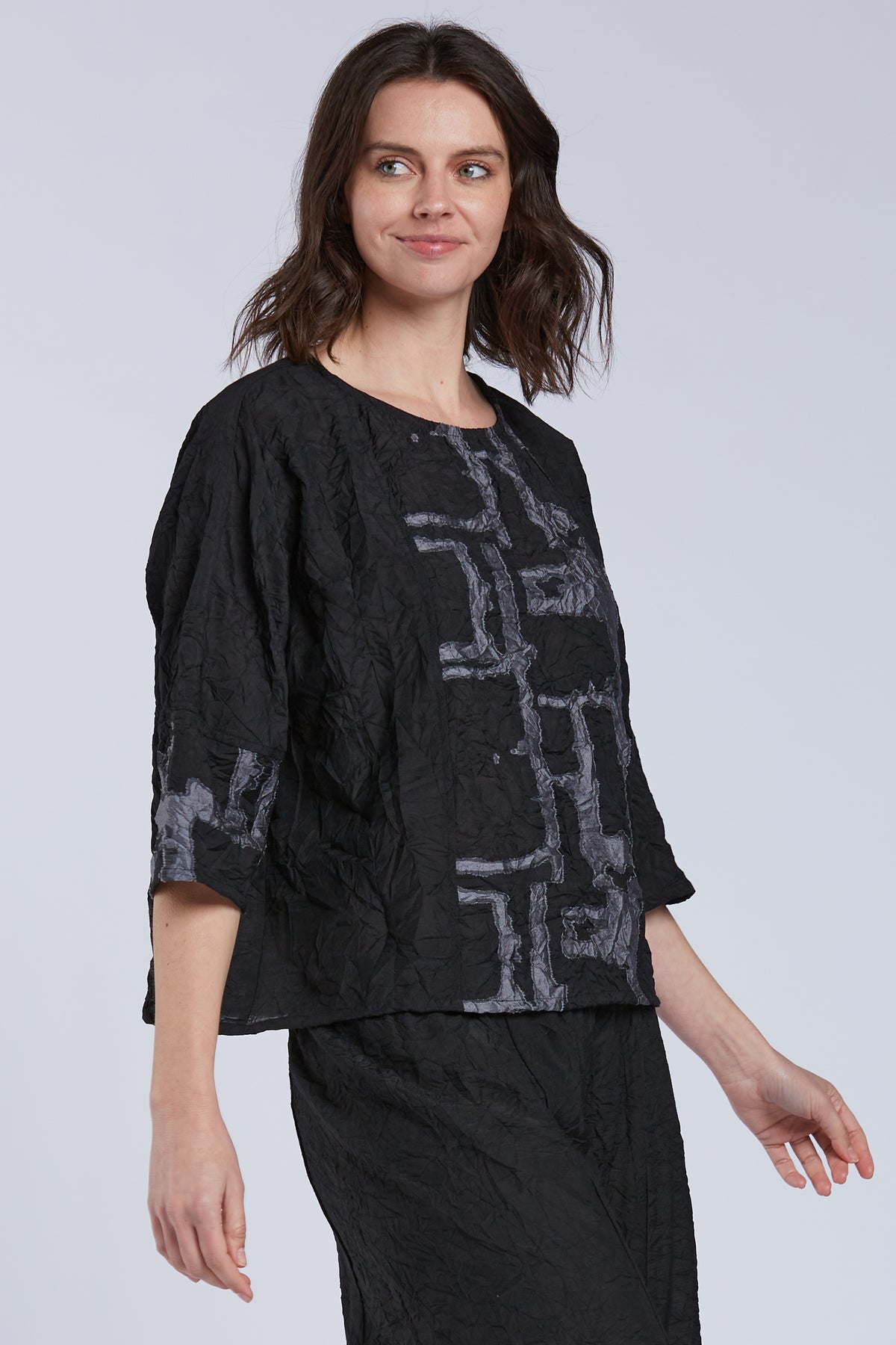 Sydney Project Tori Round Neck 3/4 Sleeve Boxy Top - CJT1088 - SILVER