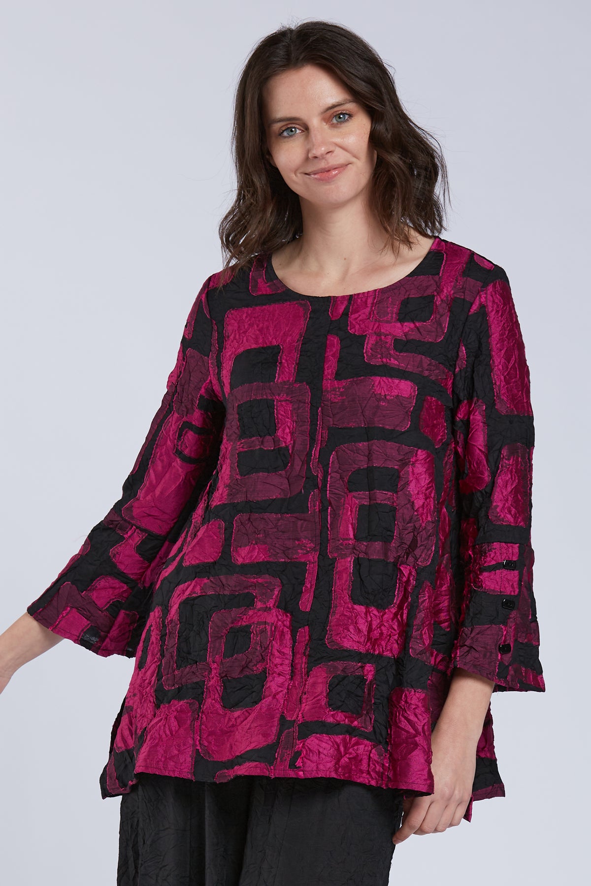 Sydney Project Flair Round Neck Relaxed Fit Long Top - CJT1126 - MAGENTA
