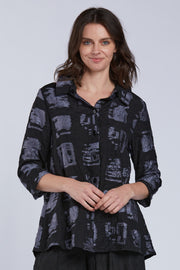Sydney Project Whitney Button Down Collar Geometric Top - CJT1143 - ICE BLUE