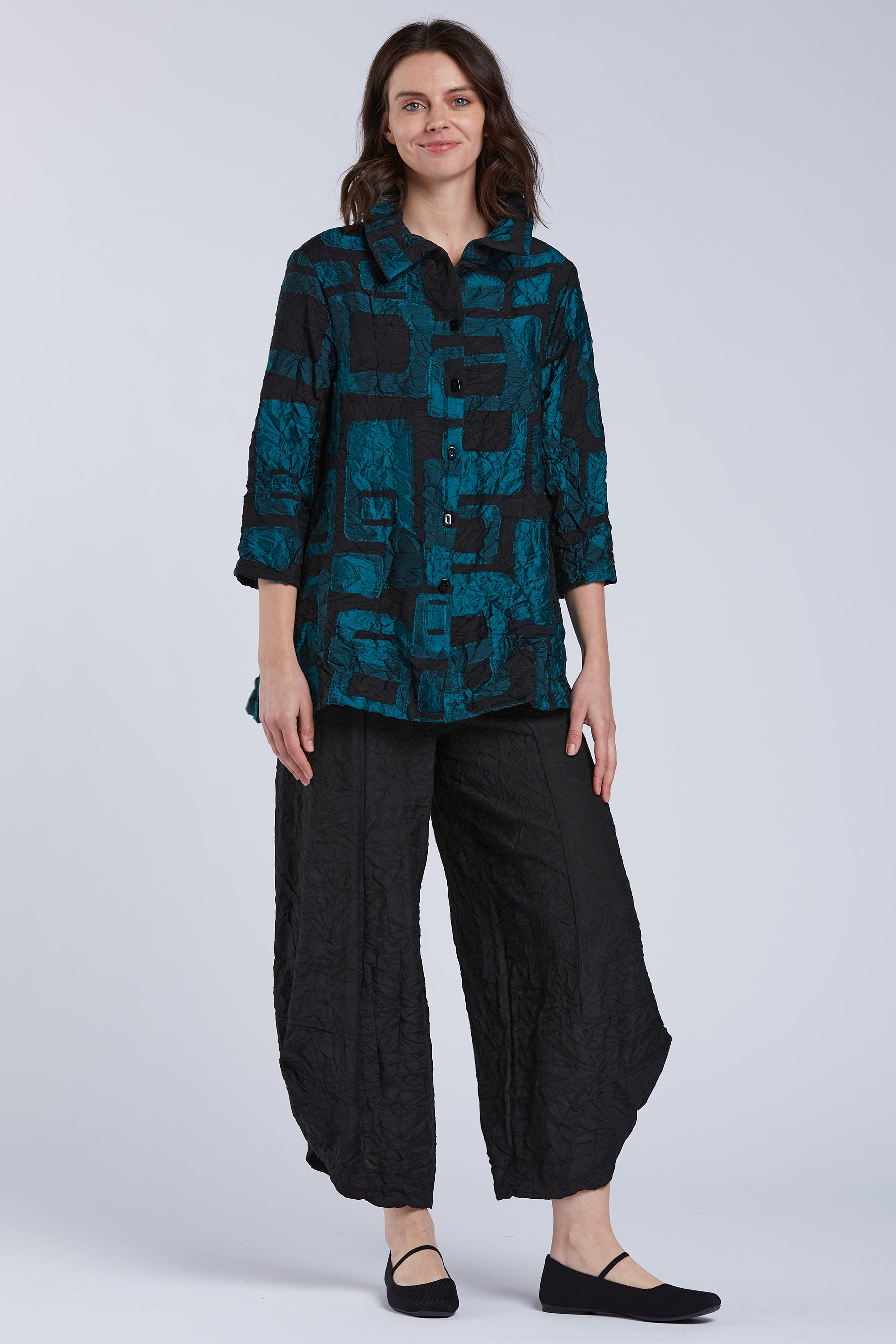 Sydney Project Whitney Button Down Collar Geometric Top - CJT1143 - JADE