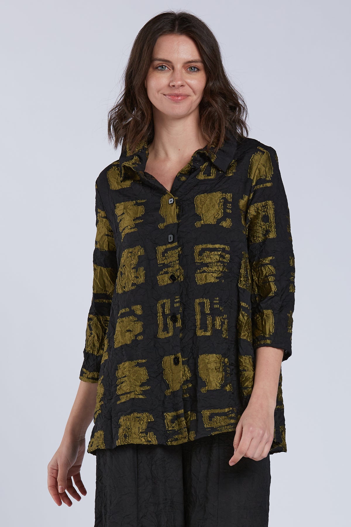 Sydney Project Whitney Button Down Collar Geometric Top - CJT1143 - KIWI