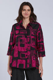 Sydney Project Whitney Button Down Collar Geometric Top - CJT1143 - MAGENTA