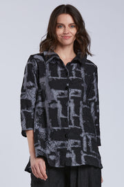 Sydney Project Whitney Button Down Collar Geometric Top - CJT1143 - SILVER