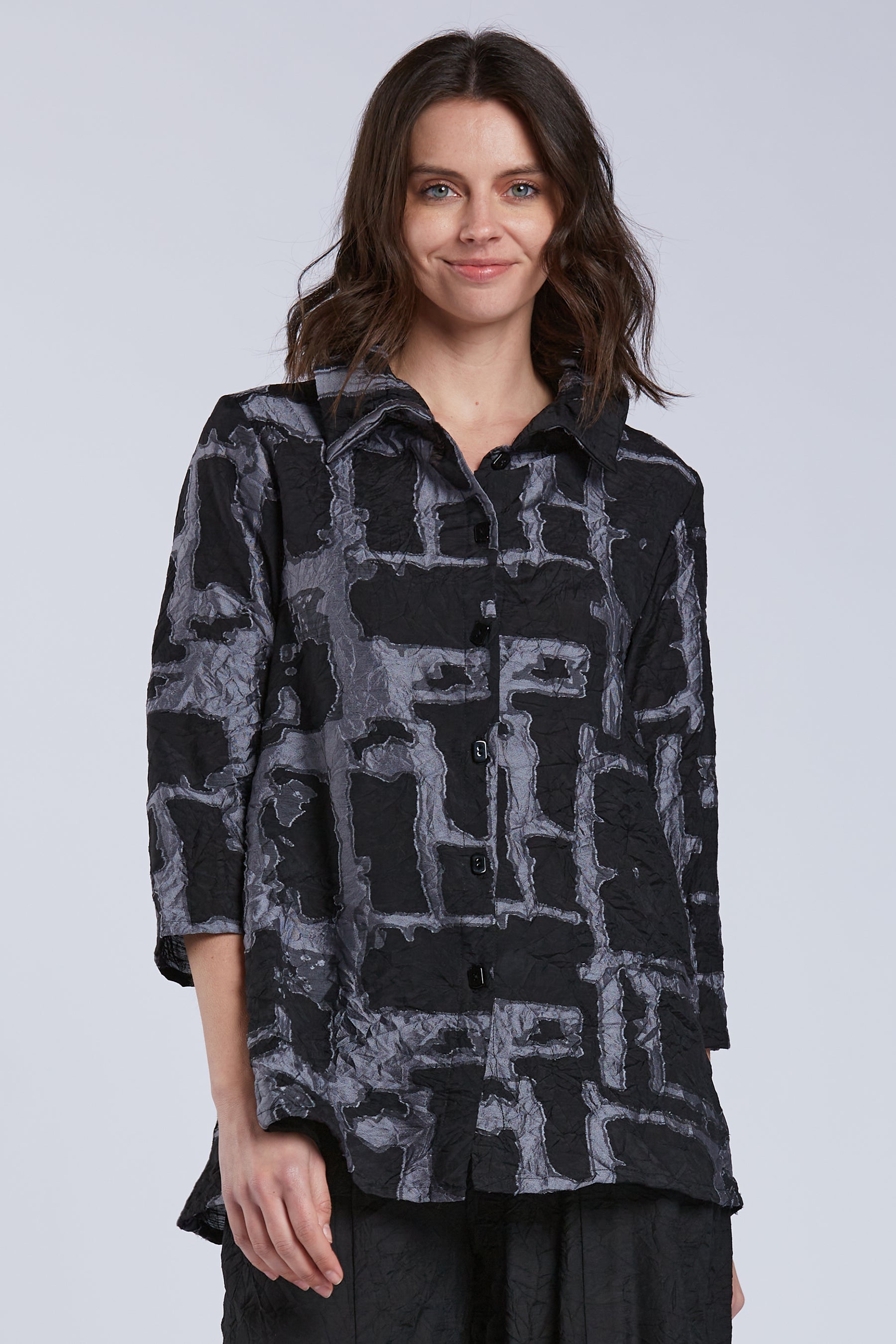 Sydney Project Whitney Button Down Collar Geometric Top - CJT1143 - SILVER