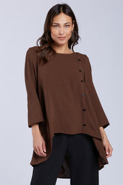 Sydney Project Sienna Solid Asymmetrical Button Air Flow Hi-Low Top - AFT1082 - CHOCOLATE