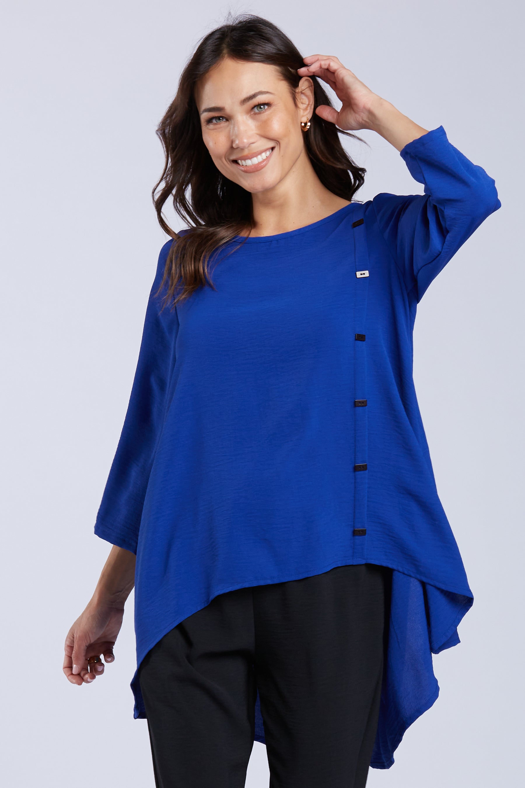 Sydney Project Sienna Solid Asymmetrical Button Air Flow Hi-Low Top - AFT1082 - ROYAL BLUE