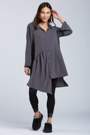 Sydney Project Addison Solid Air Flow Asymmetric Collared Top - AFT1162 - CHARCOAL